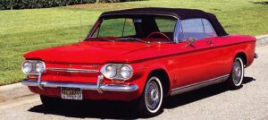 Cherry-red Chevy Corvair