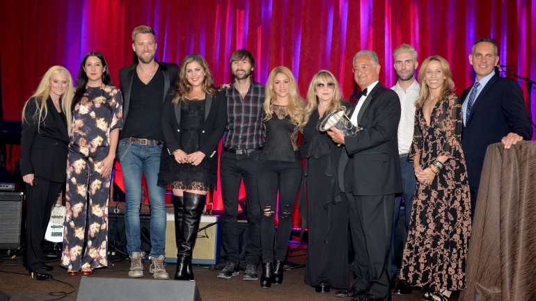 BMI Vice President & General Manager, Writer/Publisher Relations, Los Angeles, Barbara Cane; Vanessa Carlton; Lady Antebellum; Shakira; BMI Icon Stevie Nicks; BMI President Del Bryant; Co-Songwriter of the Year winner Adam Levine; Sheryl Crow; and BMI CEO Mike O’Neill at the 62nd Annual BMI Pop Awards, held May 13, 2014 at the Beverly Wilshire Hotel in Beverly Hills. (Photo: Lester Cohen/WireImage)