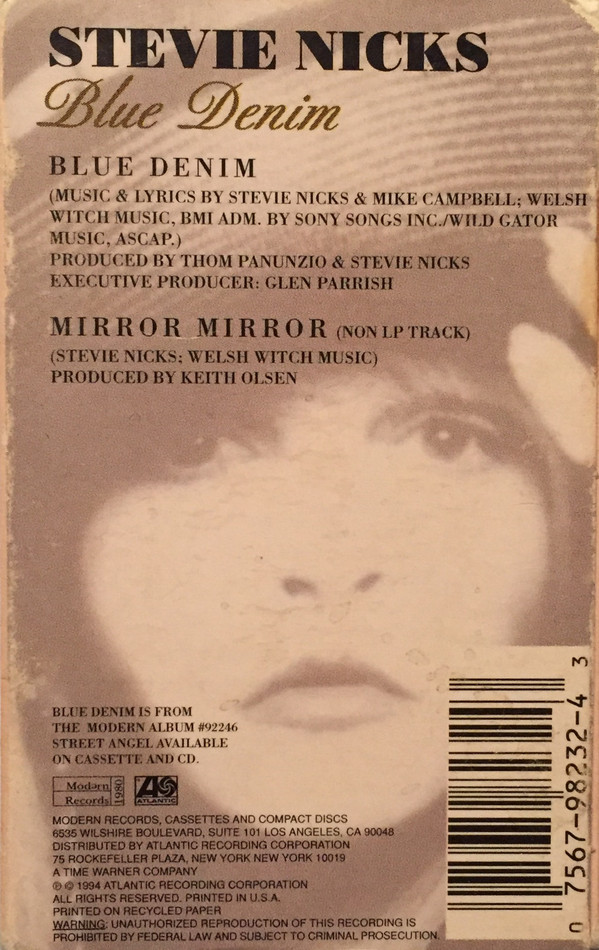 Stevie Nicks, "Blue Denim," US cassette single with non-LP track "Mirror Mirror"